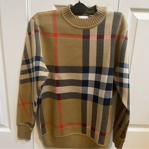Burberry Check Sweater Cashmere Wool Blend New Without Tag